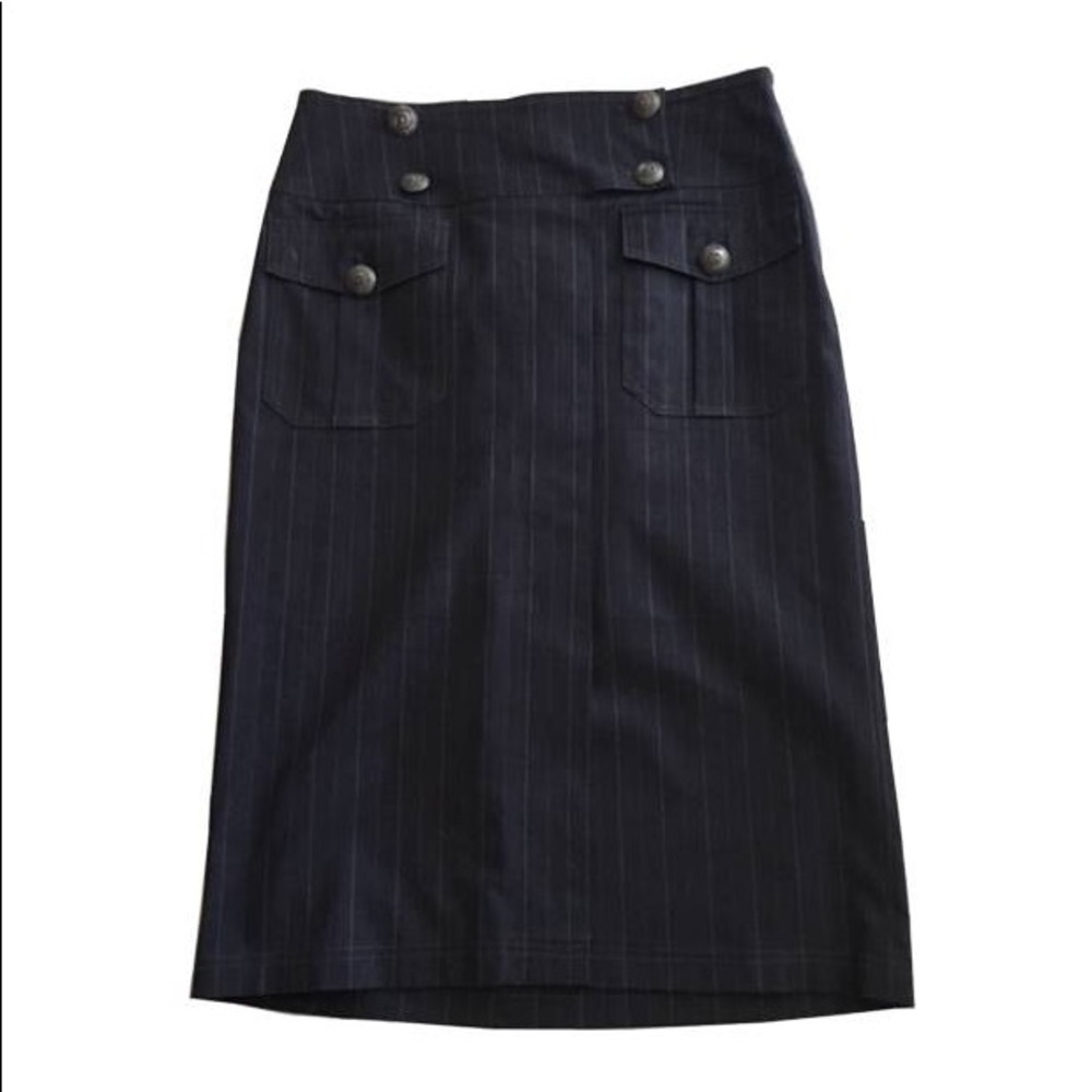 Cache Slate Gray Pinstriped Straight Skirt‎